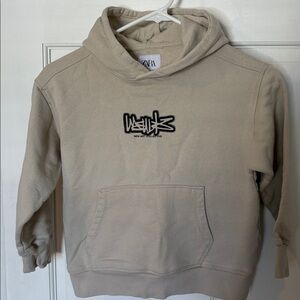Zara Tan Hoodie with Black Graphic size 8-9